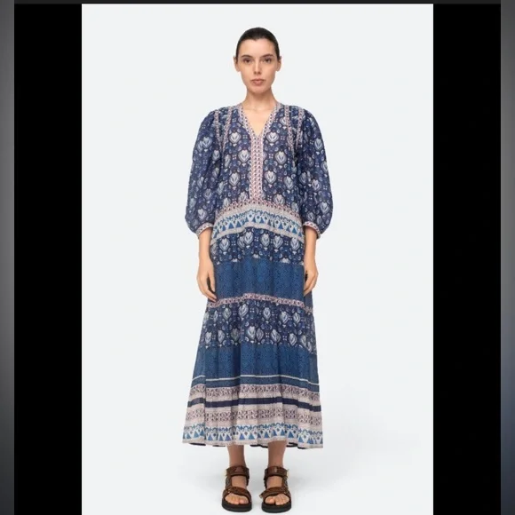 Sea New York Brigitte Bohemian Blue Maxi Dress - Picture 1 of 6